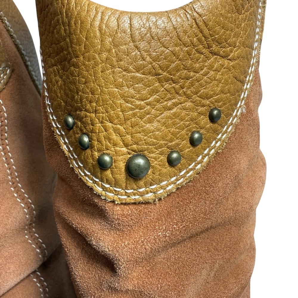 Bass Caspian Suede & Leather Slouch Cowboy Boots | Brown/Tan | 6.5M EUC - Picture 6 of 10